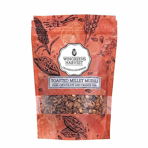 Wingreens Harvest Toasted Millet Muesli 250 g, Dark Chocolate & Orange Peel, Natural, Breakfast cereal, Healthy Gluten-free with Whole grains, dried fruits, Nuts and Seeds, No Artificial Preservatives