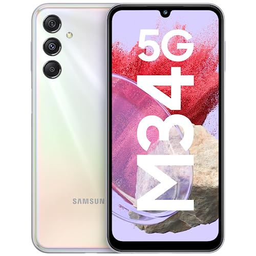 Samsung Galaxy M34 5G (Prism Silver,8GB,256GB)|120Hz sAMOLED Display|50MP Triple No Shake Cam|6000 mAh Battery|4 Gen OS Upgrade & 5 Year Security Update|16GB RAM with RAM+|Android 13|Without Charger