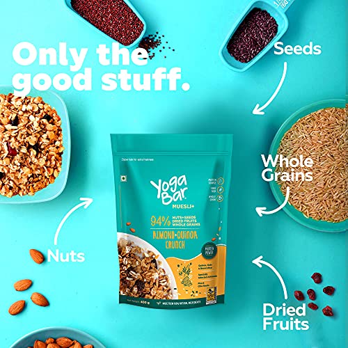 Yogabar Crunchy Muesli 700g | Almond & Quinoa Crunch | Healthy Protein Food & Breakfast Cereal | Added Special Almonds, Quinoa & Whole Grains | High in Iron & Fibre | 100% Vegan & No Preservatives