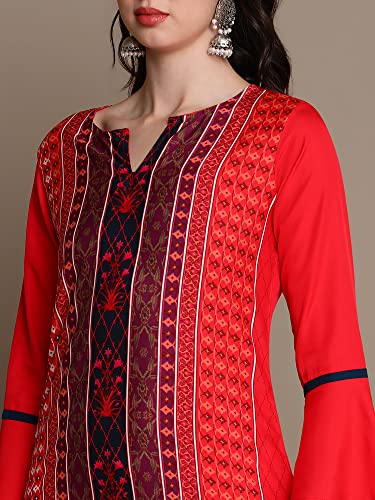 Vaamsi Women's Polyester Geometric Straight Kurta (PK1635D_Red_M)