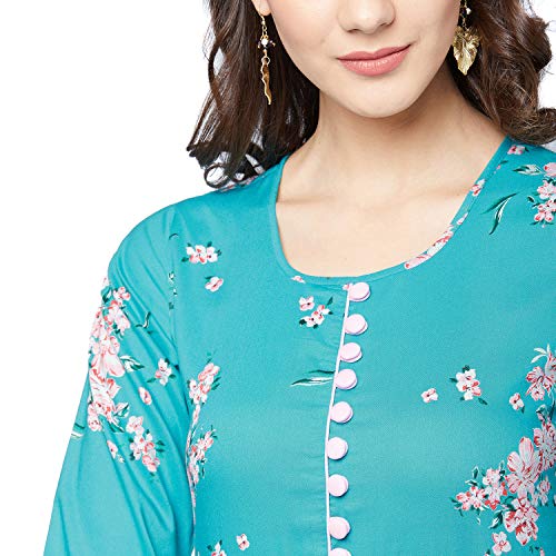 Tissu Women's Rayon Turquoise Printed A-Line Kurta (1937_Blue_XXL)