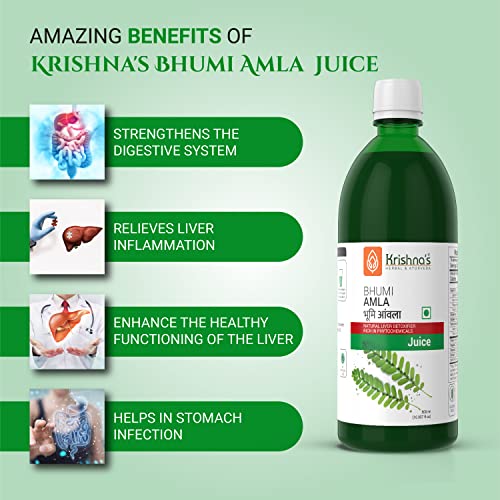 KRISHNA'S HERBAL & AYURVEDA Bhumi Amla Juice - 1000 ml | Natural liver detoxifier | Strengthens the digestive system | Sugar free Juice with No Added Color or Flavour