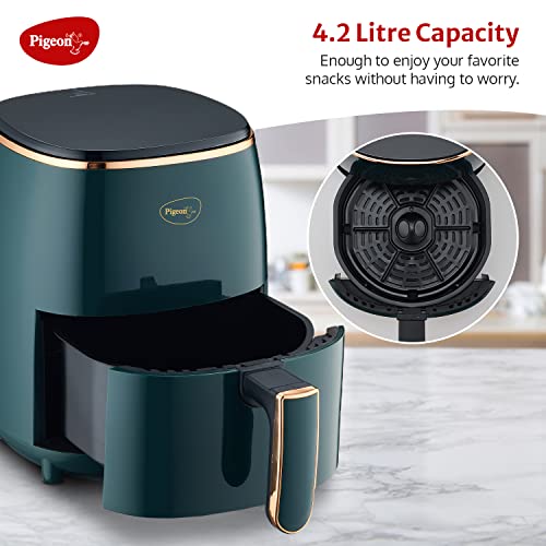 Pigeon Healthifry Digital Air Fryer, 360° High Speed Air Circulation Technology 1200 W with Non-Stick 4.2 L Basket - Green