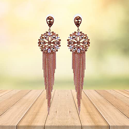 YouBella Jewellery Earrings For Women Crystal Tassel Handmade Earrings For Girls And Women (Peach)