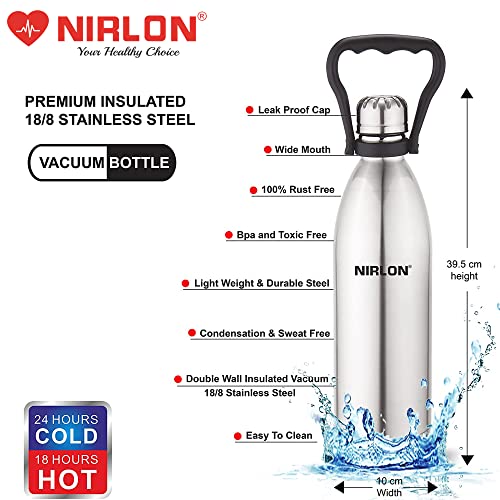 NIRLON Stainless Steel Vaccum Insulated Bottle/Leak Proof/Insulated Hot & Cold Water Bottle/Office, Gym, Travel Bottle, VB-1800 ML
