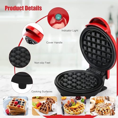 Mini Waffle Maker 4 Inch- 350 Watts: Stainless Steel Non-stick Electric Waffle Maker Machine For Individual Belgian Waffles, Pan Cakes, Paninis Or Other Snacks Home Appliances