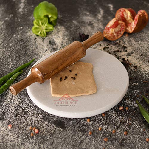 Jaipur Ace Indian White Marble Roti Maker with Wooden Belan/White Marble Chakla 10 Inch Diameter with Belan (White Marble Chakla with Belan)