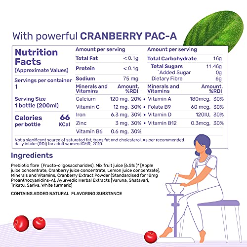 andMe Herbal Cranberry drink for UTI (Pack of 8), Sugarfree liquid, 200 ml,