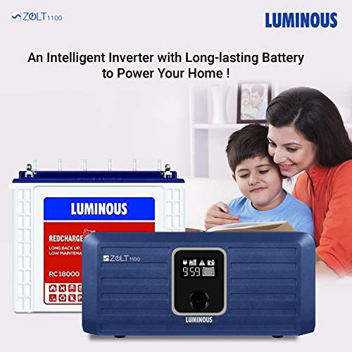 Luminous Inverter & Battery Combo (Zolt 1100 Pure Sine Wave 900VA/12V Inverter with Red Charge RC 25000 Tall Tubular 200Ah Battery) for Home, Office & Shops