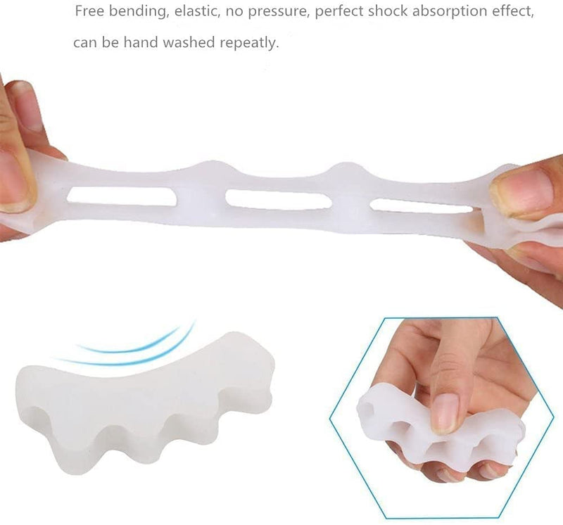 Silicone Gel Toe Separators, 5 Holes High Elastic Toe Straightener Hammer Hallux Valgus Corrector Pain Relief Toe Straightener Achilles Stretcher, Toe Separator Foot Care, Toe Spacers Bunion (White)