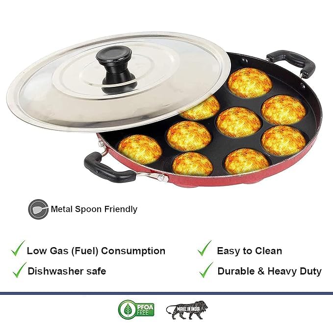 Vipron Appam Maker Non Stick with lid 12 pits, appam pan, appe pan, appam Maker Non Stick with lid, paniyaram pan Non Stick, appe pan Non Stick