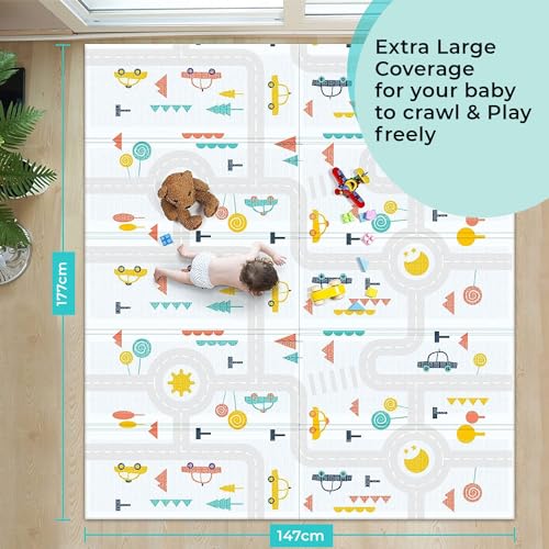 BUMTUM Waterproof Portable Double Side Soft Reversible Non Toxic BPA Free Learning & Crawling Foldable Foam Baby Play Mat for Toddler, Infant & Kids