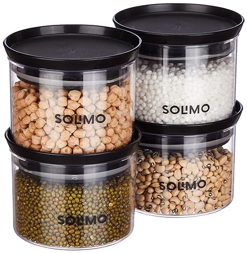 Amazon Brand - Solimo Plastic Storage Jar and Container Set I Air Tight & BPA Free Containers for Kitchen Storage Set I Grocery Kitchen Container Set I Multipurpose Jar, 500 Ml Each, Set 4, Black