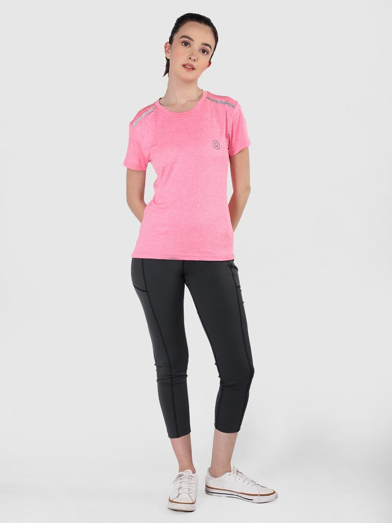 CHKOKKO Women's Round Neck Dry Fit Gym Sports T-Shirt Spacedye Pink Size XL