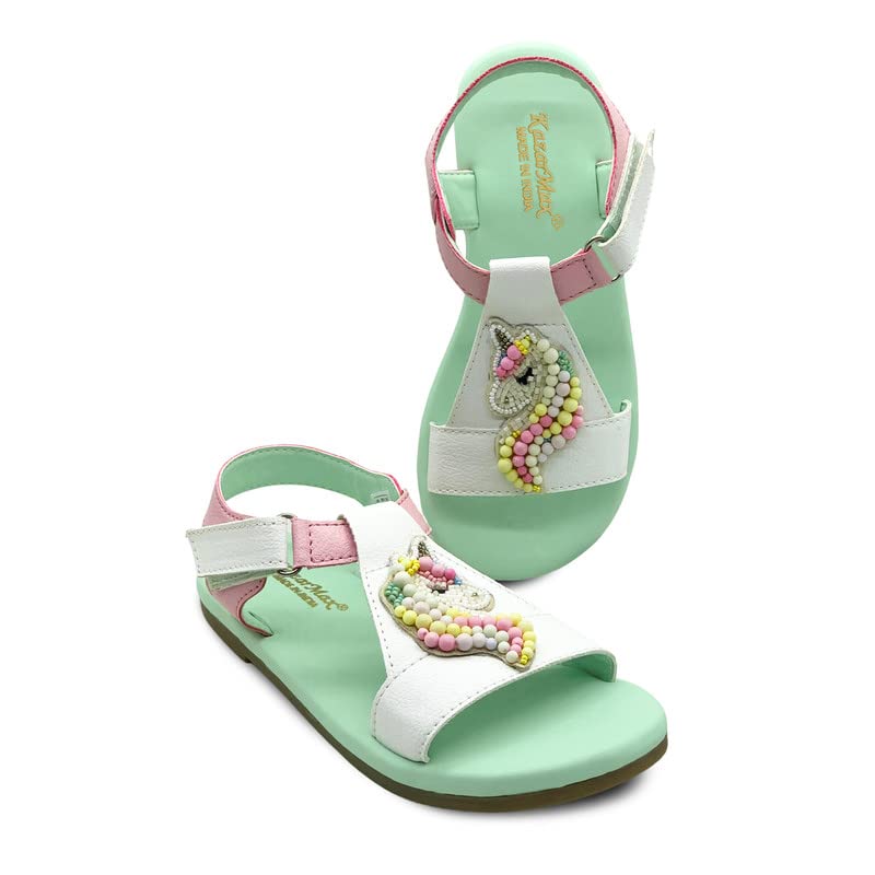 KazarMax Kids Girls Sea Green Unicorn Applique Sandal - 8 Kids UK