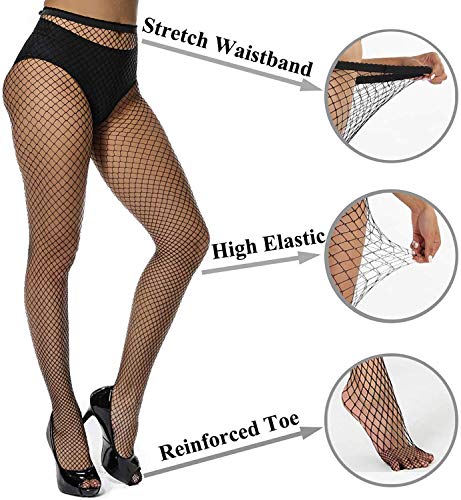 PLUMBURY Women's/Girls's High Waist Pantyhose Tights Fishnet Stockings Broad Mesh Net Style, Free Size, Black