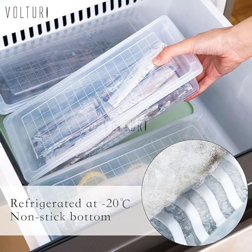 VOLTURI Fridge Storage Boxes (Pack of 6), Fridge Organizer with Removable Drain Plate Fridge Storage Containers Keeps Fruits, Vegetables, Meat, Fish Fresh Longer 1500 ML Container Box