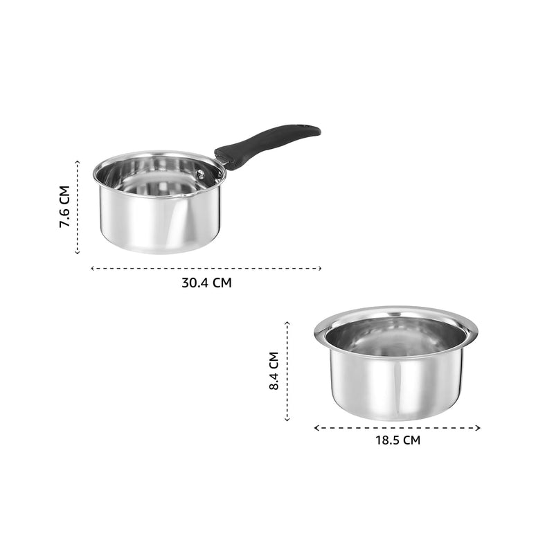 Amazon Brand - Solimo - 2 Pcs Stainless Steel Cookware Set - (Tope 18 cm, Sauce 14 cm)