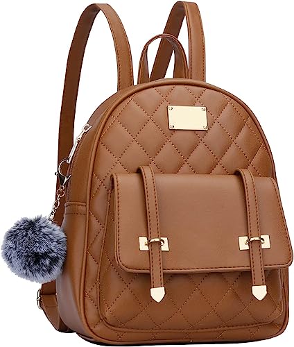 Bizanne Fashion Cute Pompom Hanging Backpack for Women's | Backpack For Girls | Gift For Girls | Rakhi Gift For Sister (Brown) (Medium Size)