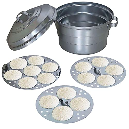 Subaa Anodised(Hindalium) Aluminium Idli Maker/Non-Whistling Traditional Idli Cooker/Idlipot/Idli Steamer Cooking 16 Idlis Size 16, White Color, LPG Stove Compatible Only- 3 Idly Plate