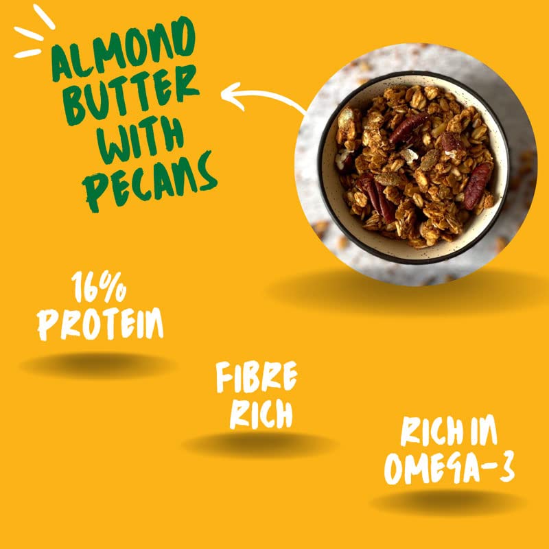 SnacQ Almond Butter with Pecans Granola - 250 Grams (Pack of 1) | Tasty, Healthy and Convenient Breakfast and Snack | High Protein, Gluten Free Granola | No Oil, No Artificial Sugar, No Preservatives