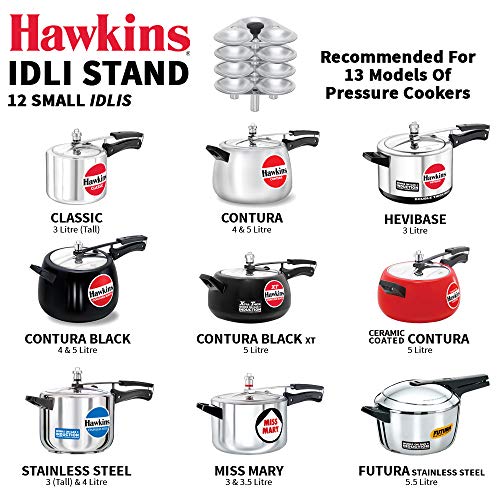 Hawkins Mini Idli Stand - 12 Mini Idlis, (For 3 Litre and bigger Pressure Cooker), Silver (ID12S),Aluminium