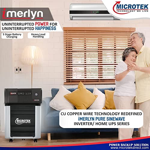 Microtek iMerlyn 1250 Pure Sine Wave 1100VA/12V Inverter, Support 1 Battery With 2 Year Warranty for Home, Office & Shops