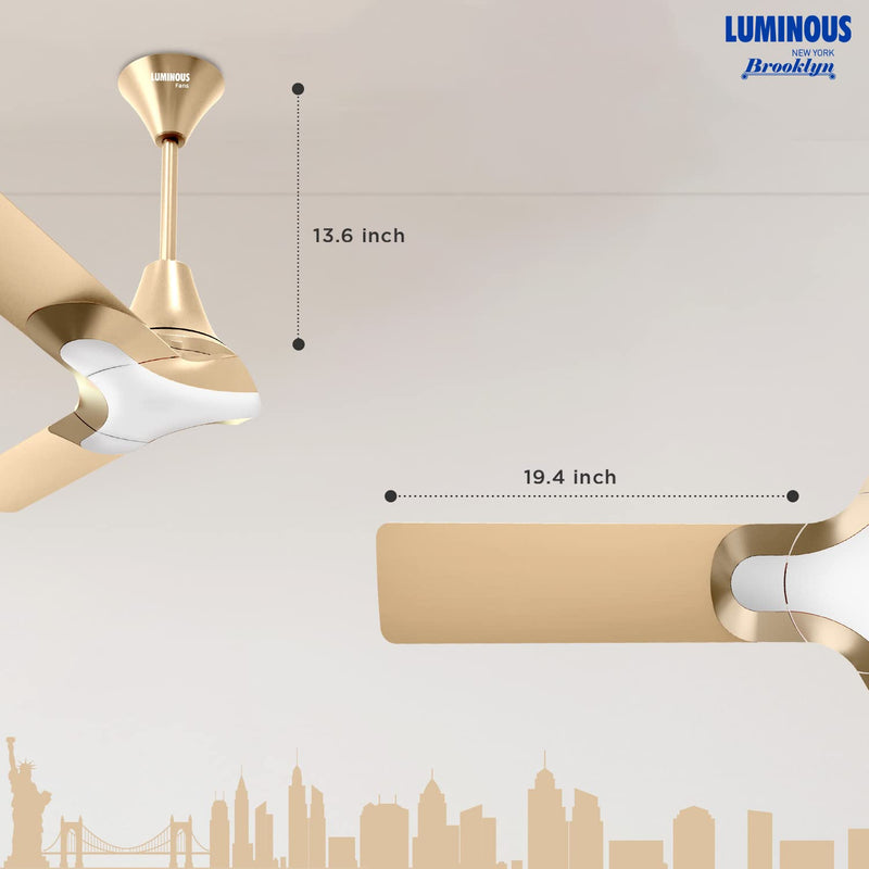 Luminous New York Brooklyn 1200MM Star-rated BEE Certified Energy Efficient 56-Watt High Speed Ceiling Fan (Champagne Gold)