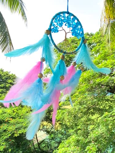 Rooh Dream Catcher~ Pastel Healing Tree ~ Handmade Hangings for Positivity (Can be Used as Home Decor, Gift, Wall Hangings, Meditation Room, Yoga Temple, Feather Wind Chime & Car Hanging)