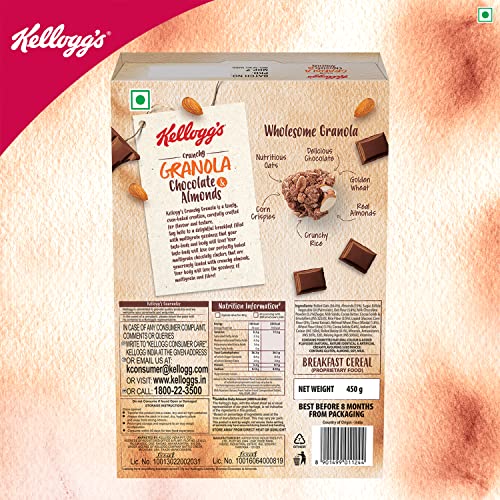 Kellogg's Crunchy Granola Chocolate & Almonds, 450 g | Breakfast Cereal | Multigrain Flakes