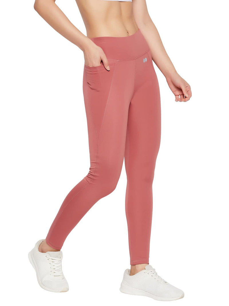 Clovia Women's Snug Fit High-Rise Active Tights (AB0100P14_Pink_L)