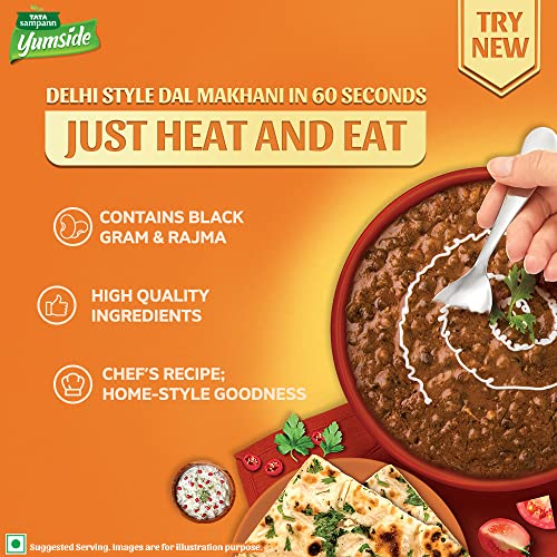 Tata Sampann Yumside Delhi Style Dal Makhani, Just 60 seconds to heat, NO Preservatives, NO Added Artificial - Colours, Flavours, Ready To Eat Meal, Serves 2 Pax, 285g