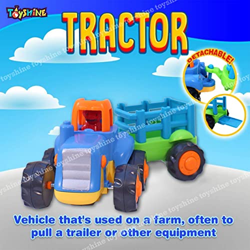 Toyshine Unbreakable Automobile Car Pack of 4 Friction Powered Cars Construction Push and Go Car Tractor, Bulldozer, Cement Mixer Truck, Dumper for 1 2 3 Year Old Boy Girl Toddler Baby Kid Gift - B