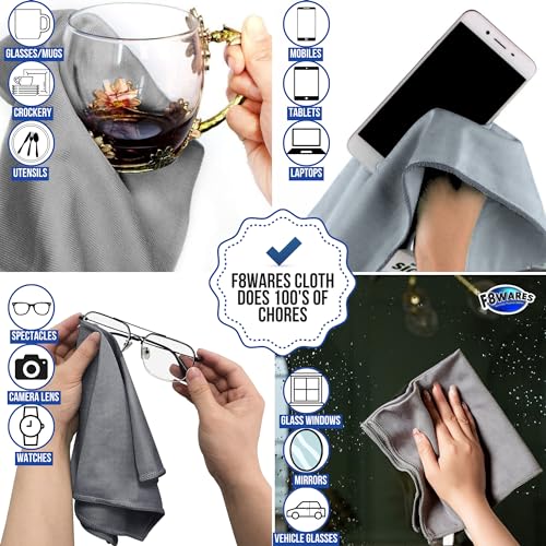 F8WARES 3pcs Glass Cleaning Cloth for Windows- Microfiber Cloth for Glass - Car Glass Cleaner - Specs Cleaning Cloth - Microfiber Cloth for Laptop Cleaning - Glass Cleaner Cloth Grey