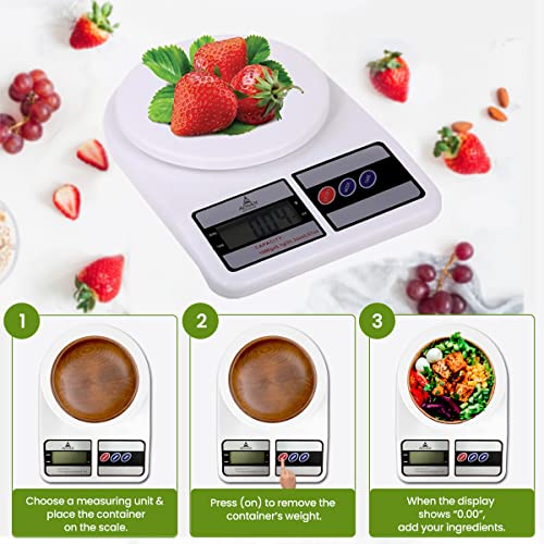 ActiveX Quanty Max Digital Food Kitchen Scale for Cooking Baking, 1gm to 10kg Weight Multifunction Scale, Grams and Ounces, 1g/0.1oz Precise Graduation Tempered Glass White