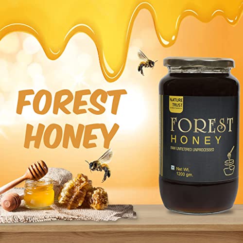 Nature Trust Raw Organic Forest Honey,1200 Gram, Wild, Unprocessed, Unheated, Non Pasteurized, Original Honey 100% Pure and Natural (1.2 Kg)