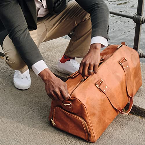 Berliner Bags Vintage Leather Duffle Bag Oslo for Travel or the Gym, Overnight Bag for Men and Women, Brown with Shoe Compartment