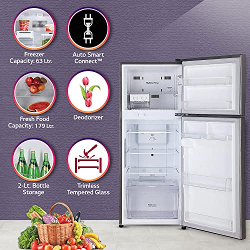 LG 242 L 3 Star Smart Inverter Frost-Free Double Door Refrigerator (GL-I292RPZX, Shiny Steel, Door Cooling+)