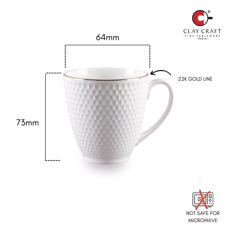 Clay Craft Impression Ceramic Gold Line Coffee Mugs/Tea Cups Set of 6 Pieces, 200ml, White (Omega)