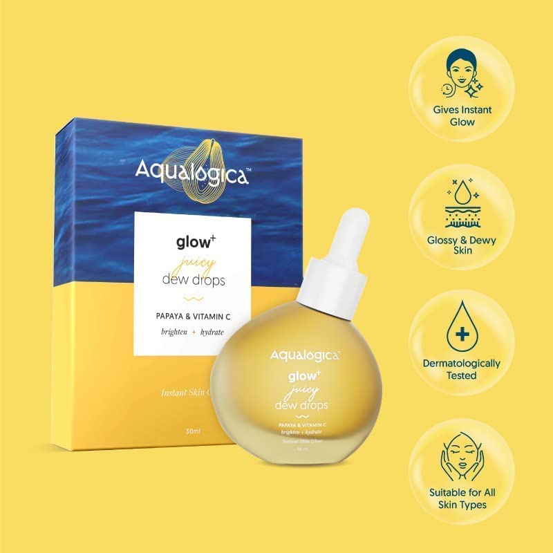 Aqualogica Glow+ Juicy Dew Drops Illuminating Serum for Instant Glow for Men & Women - with Papaya & Vitamin C -For Glowing, Oily & Dry Skin 30ml