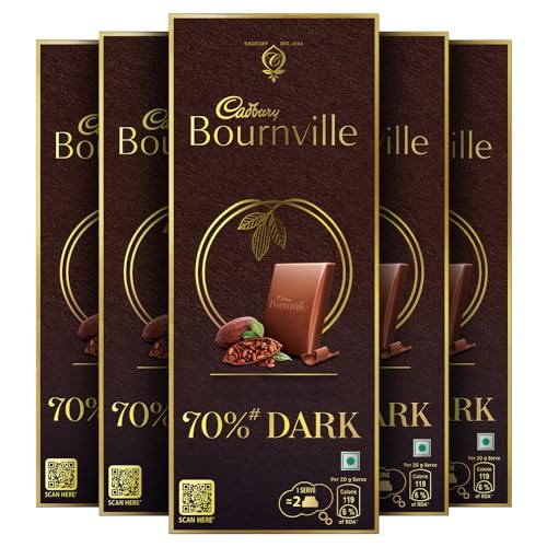 Cadbury Bournville Rich Cocoa 70% Dark Chocolate Bar, 80 g (pack of 5)