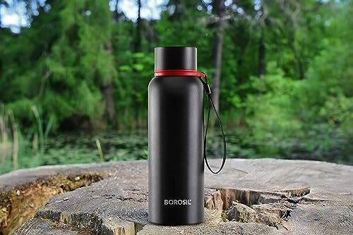 Borosil - Stainless Steel Hydra Trek - Vacuum Insulated Flask Water Bottle, Black, 500ML