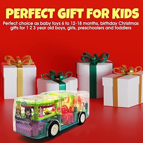 India Toy Concept Transparent Car Toy with Colorful Light and Charming Music Car with Colorful Moving Gears, Music Toy for Boys Girls Kids, Great Birthday Gift (Concept Bus)