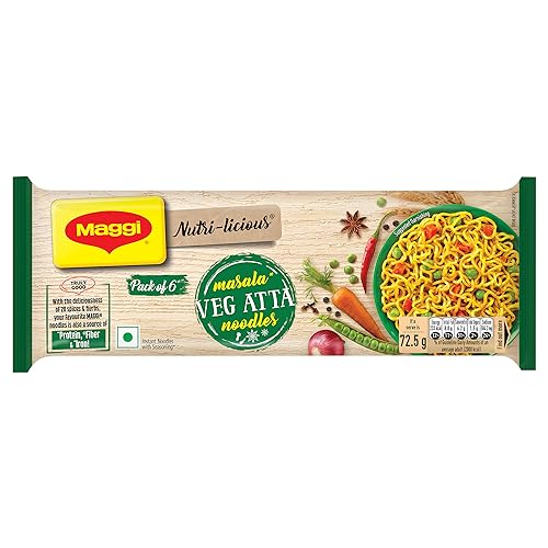 MAGGI Nutri-Licious Veg Atta Masala Noodles, Instant Noodles With 20 Spices & Herbs, Source Of Fibre & Iron, Atta Noodles With Appetizing Aroma & Delicious Taste, 435 Grams