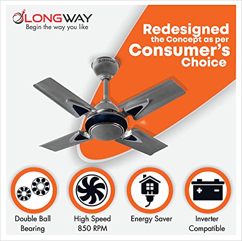 LONGWAY Starlite-1 600mm/24 inch High Speed Anti-dust Decorative 5 Star Rated Ceiling Fan 850 RPM with 3 Year Warranty (Silver Blue, Pack of 1)