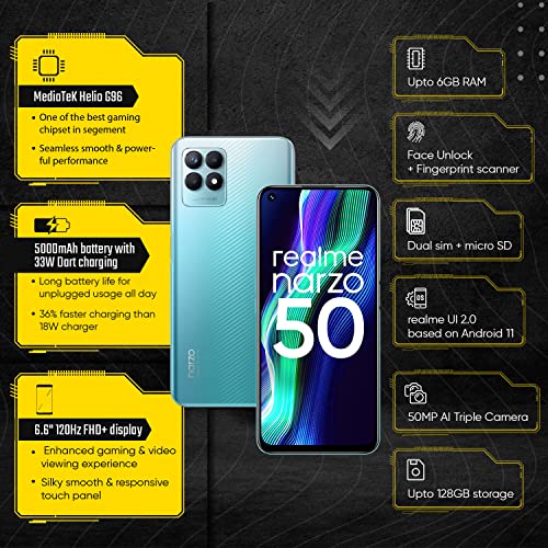 Realme narzo 50 (Speed Blue, 4GB RAM+64GB Storage) 120Hz Full HD+ Display | 50MP AI Triple Camera | Helio G96 Powerful Gaming Processor