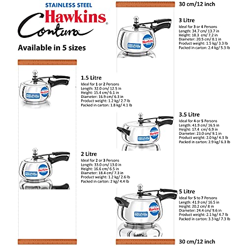 Hawkins Stainless Steel Contura 3 Litre Inner Lid Pressure Cooker Induction Compatible
