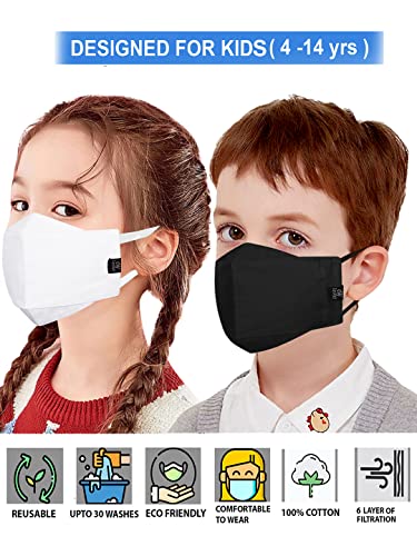 Cenwell 5 Pcs Kids 3D Mask for School, 6 Layer, Reusable, Washable, Breathable Stylish Designer Fabric Face Mask with Adjustable Earloops for Boys Girls Students (Multicolor)