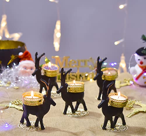 Christmas Candle Holders, Reindeer Shadow Tea Light Decoration | Decorative Diya Tealight Candle HolderDesign Hand Made Tea Light Candles Holder for | Christmas Decorations, (Pack of 4)