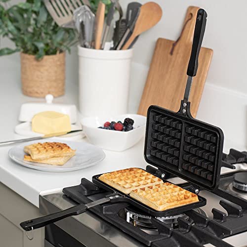 Stove Top Iron Waffle Maker,Deep Fill Non-Stick Plates Teflon Coating for Easy Clean Mini Waffle Baking Pan Bakeware for Snacks Breakfast